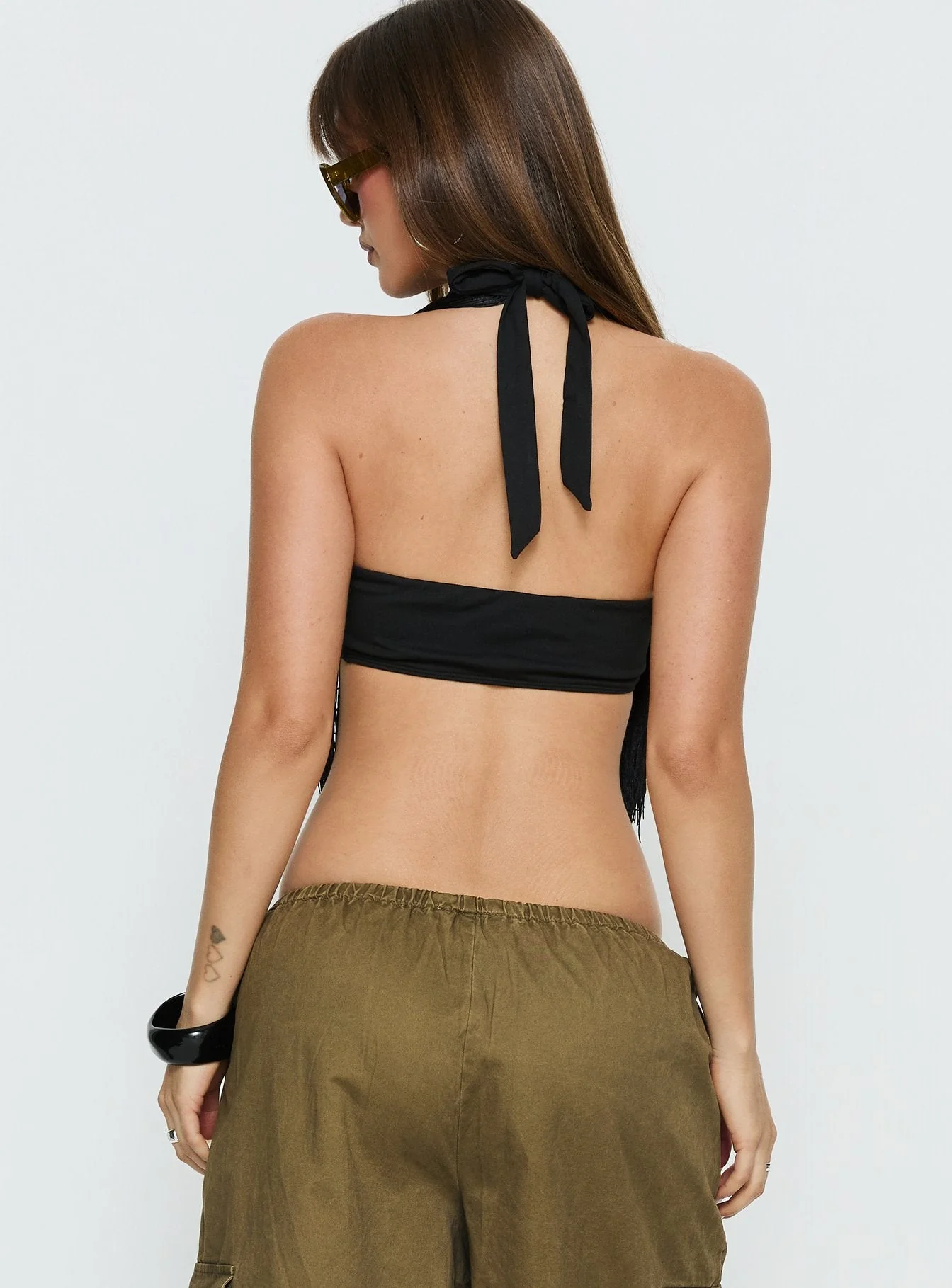 Zephyrine Fringe Asymmetrical Halter Top Black - Image 5