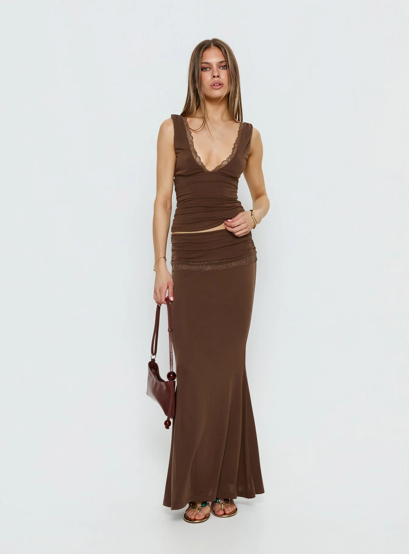 Zespri Jersey Maxi Skirt Brown - Image 2