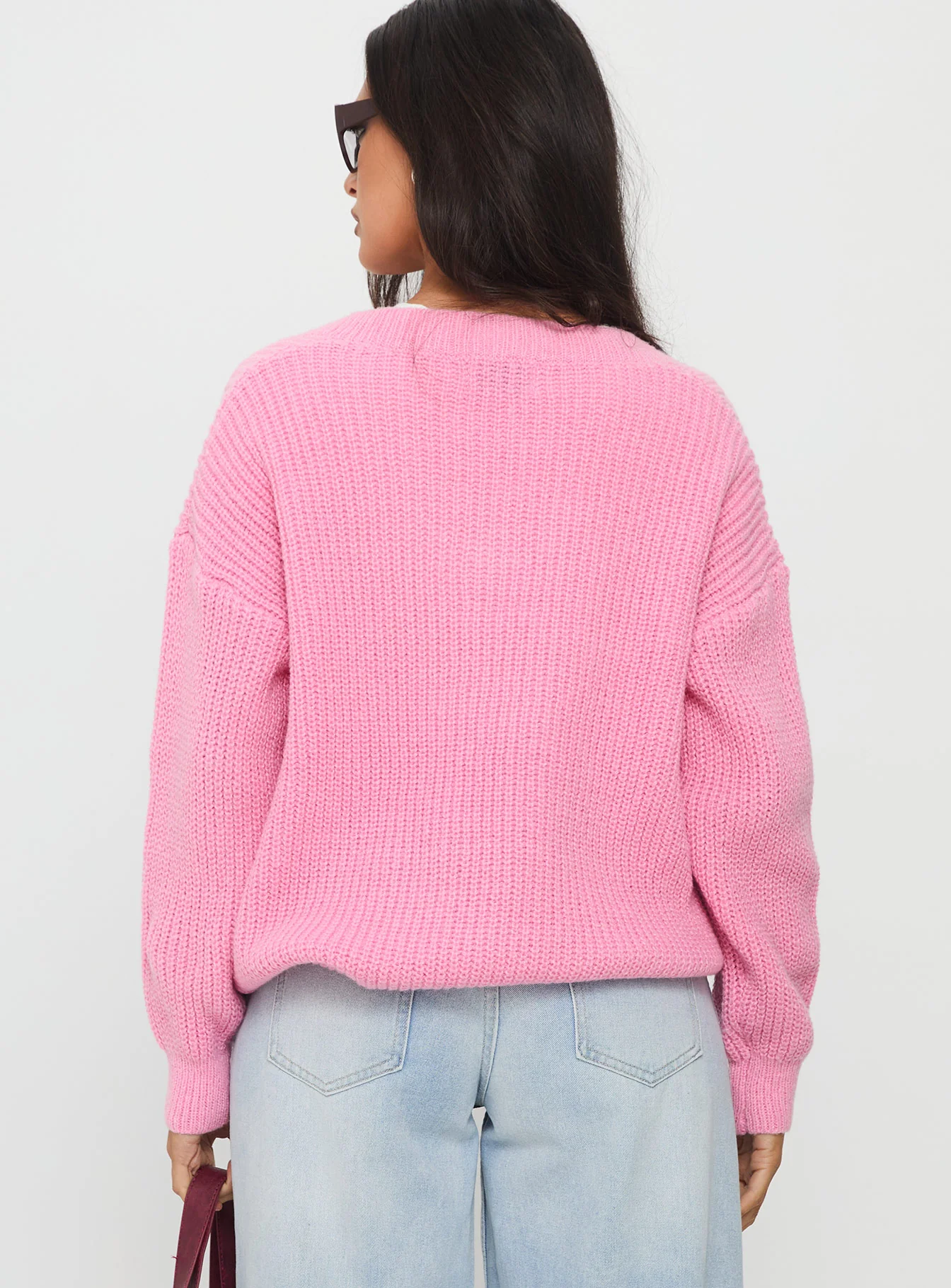 Zoea V Neck Knit Sweater Pink - Image 5