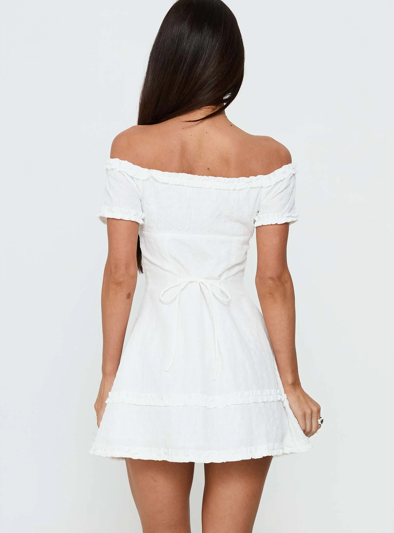 Zoela Off Shoulder Ruffle Mini Dress White - Image 5